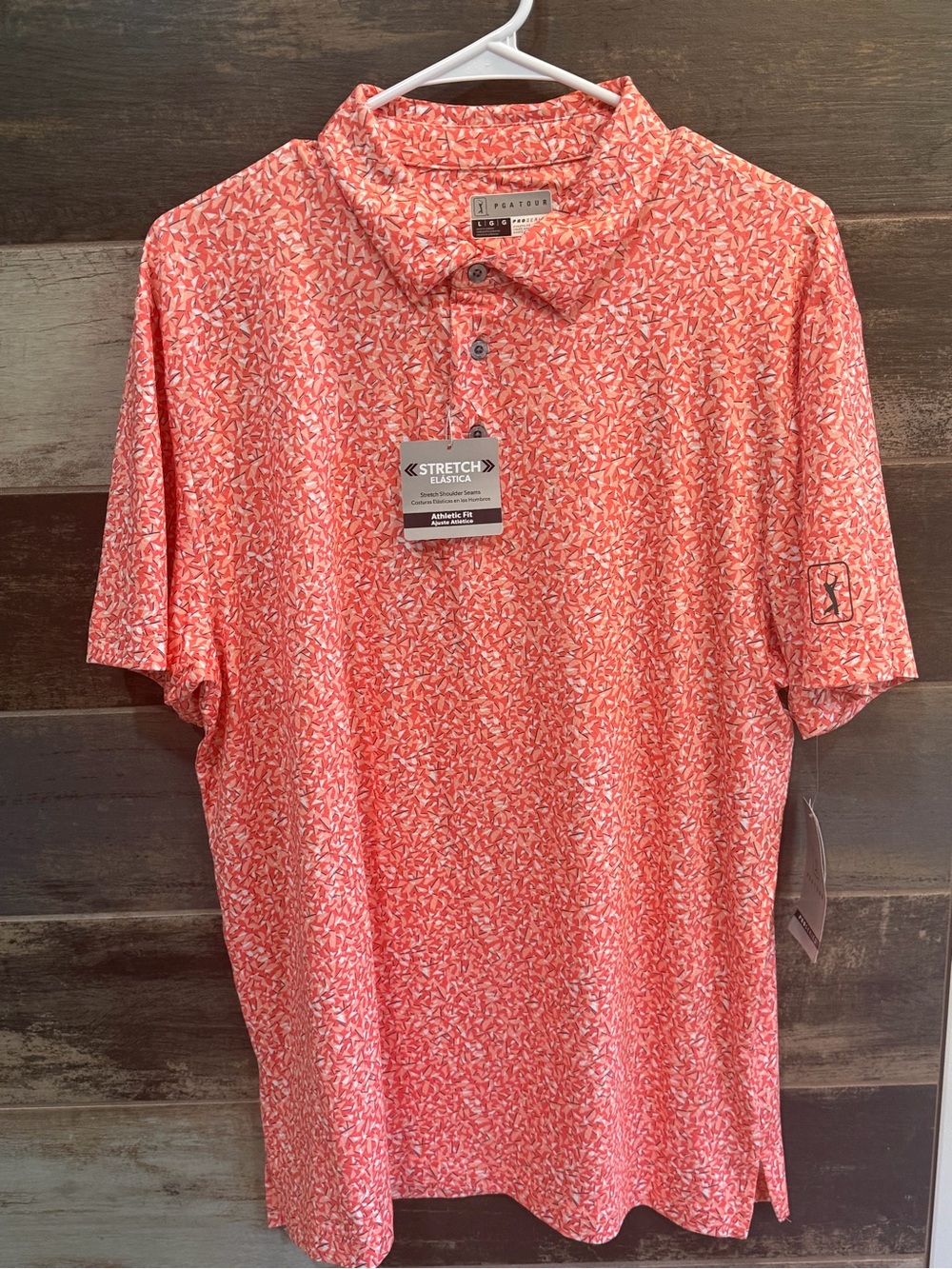 PGA Tour Coral and White Printed Stretch Polo
